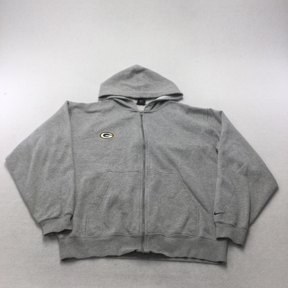 Green Bay Packers Sweatshirt Mens Large Gray NFL Football Zip Hoodie Nike